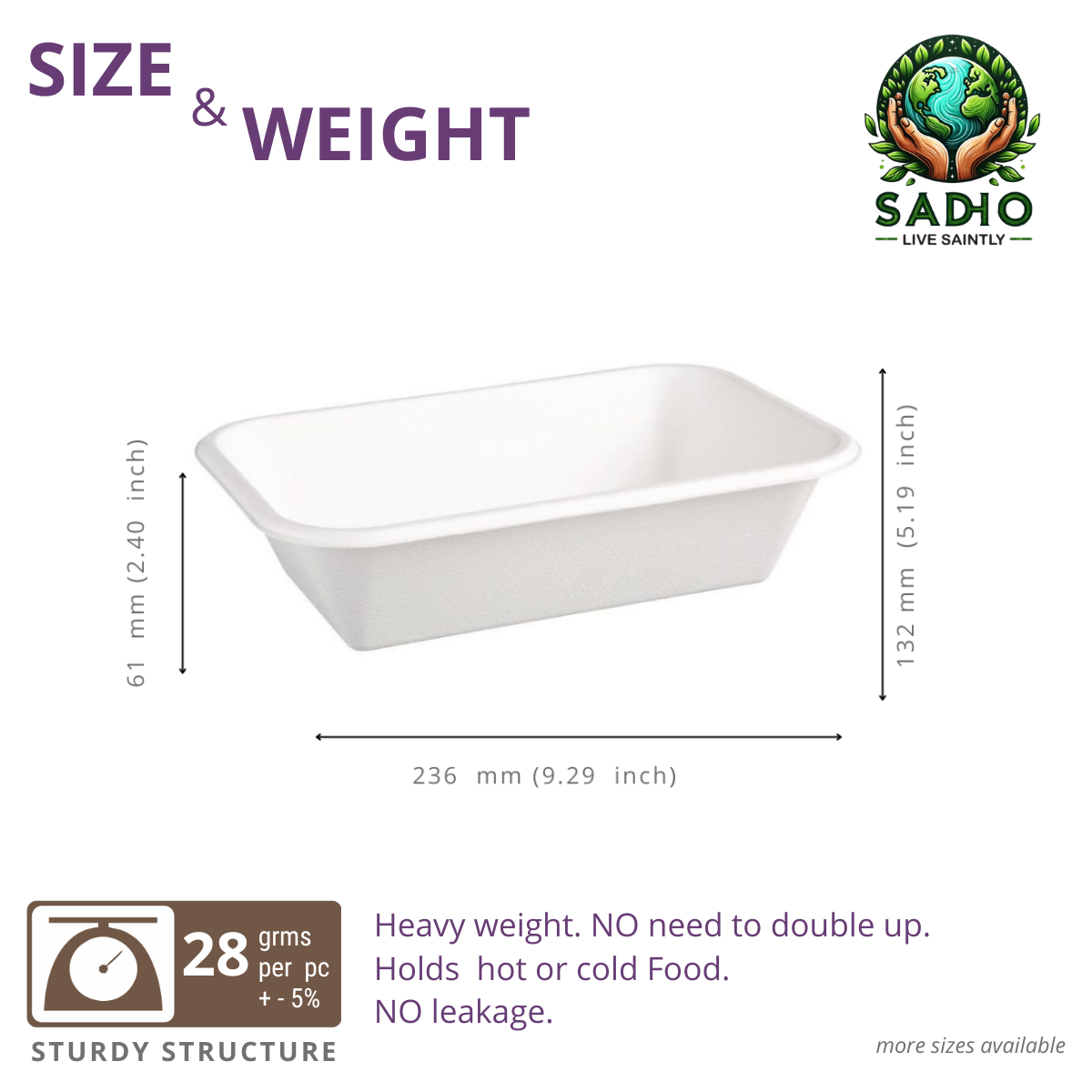 34oz (1000 ml) Containers (Rectoval) Bagasse (White)