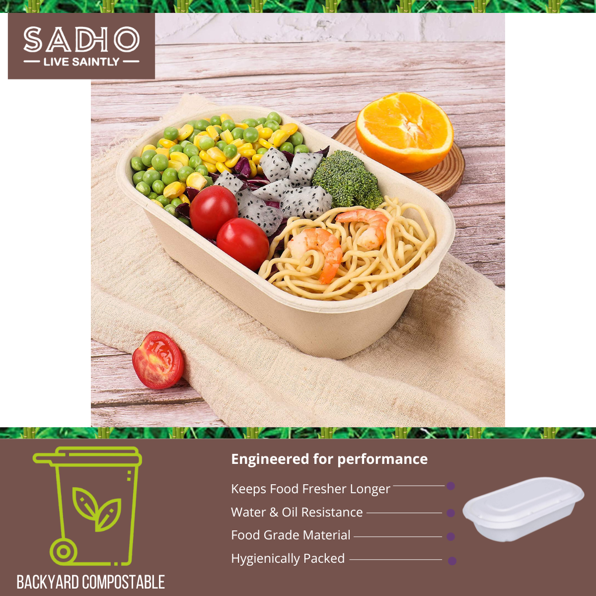 34oz (1000 ml) Containers (Rectoval) Bagasse (White)