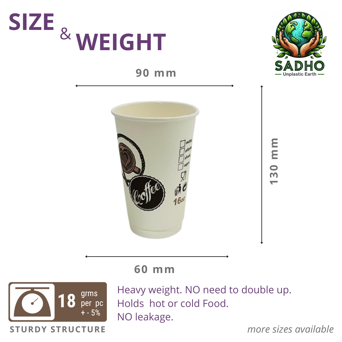 16oz (480 ml) Double Wall Paper Cups