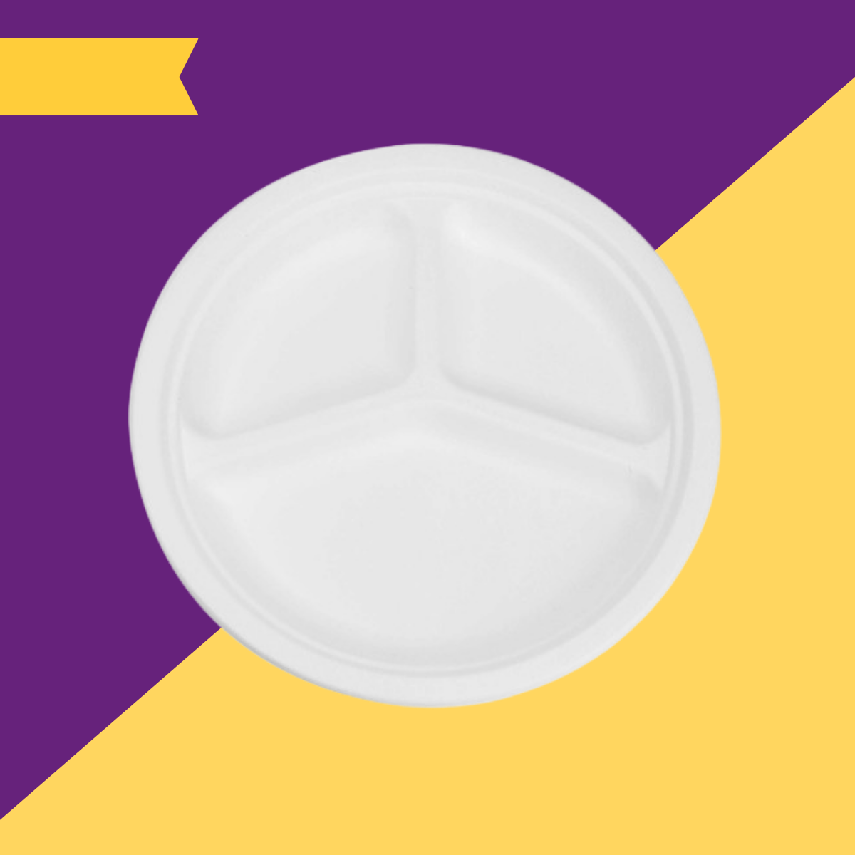 10 inch (25cm) Plates with 3 Compartments (Round) Bagasse (White)