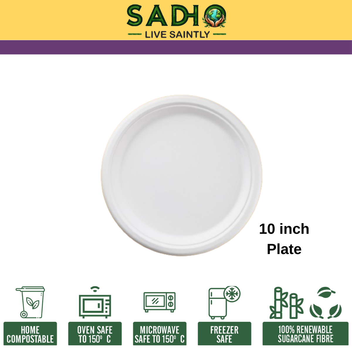 10 inch (25cm) Plates (Round) Bagasse (White)