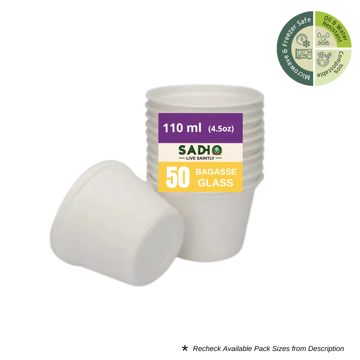 3.7oz (110 ml) Cups (Round) Bagasse (White)