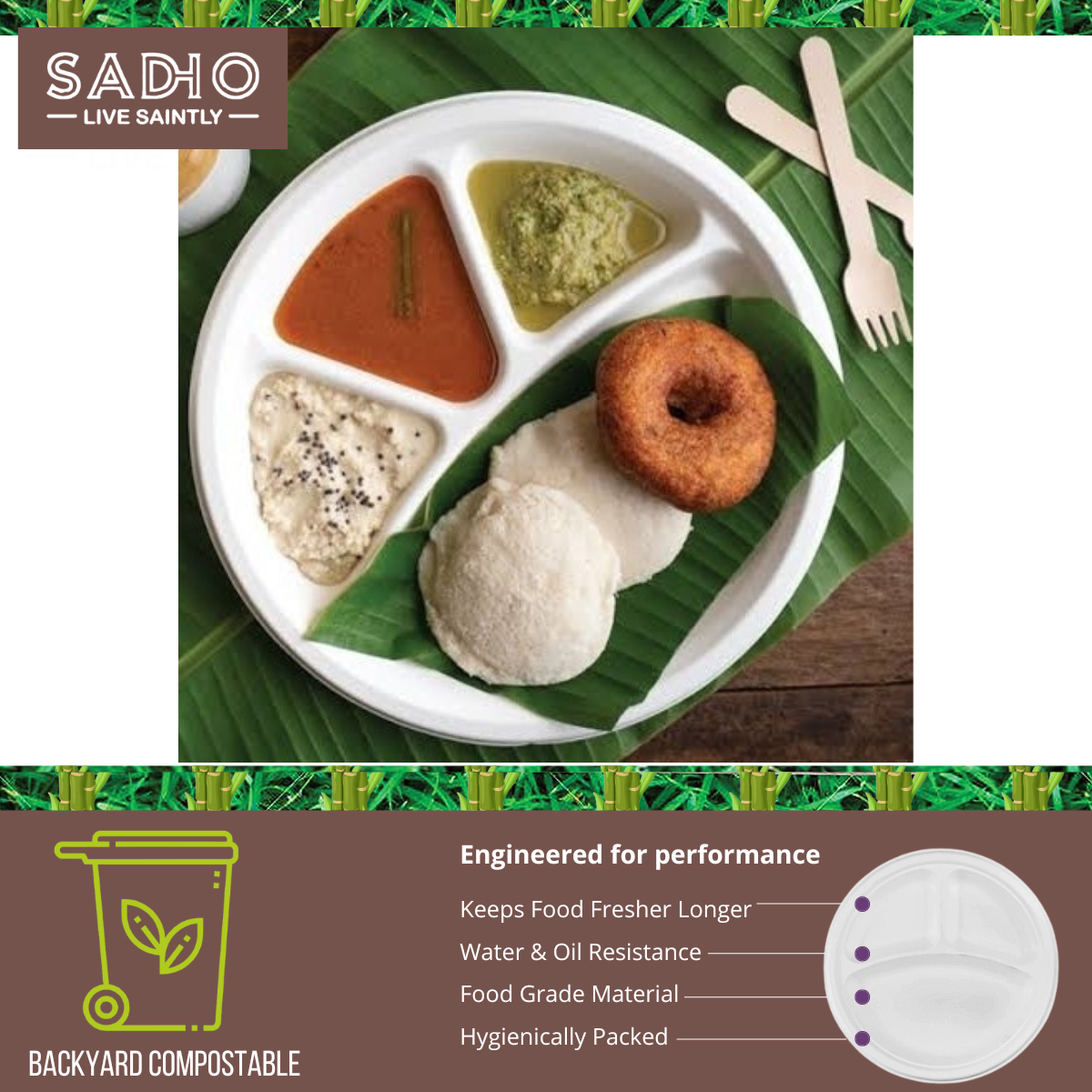 11 inch (28cm) Plates with 4 Compartments (Round) Bagasse (White)