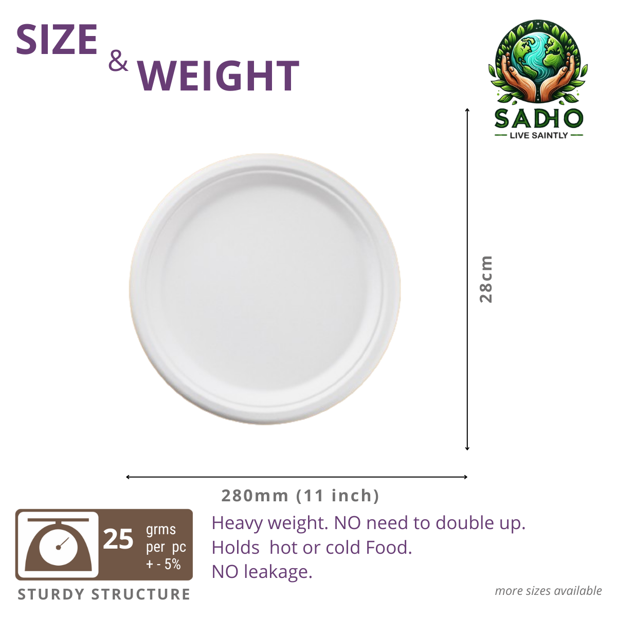 11 inch (28cm) Plates (Round) Bagasse (White)