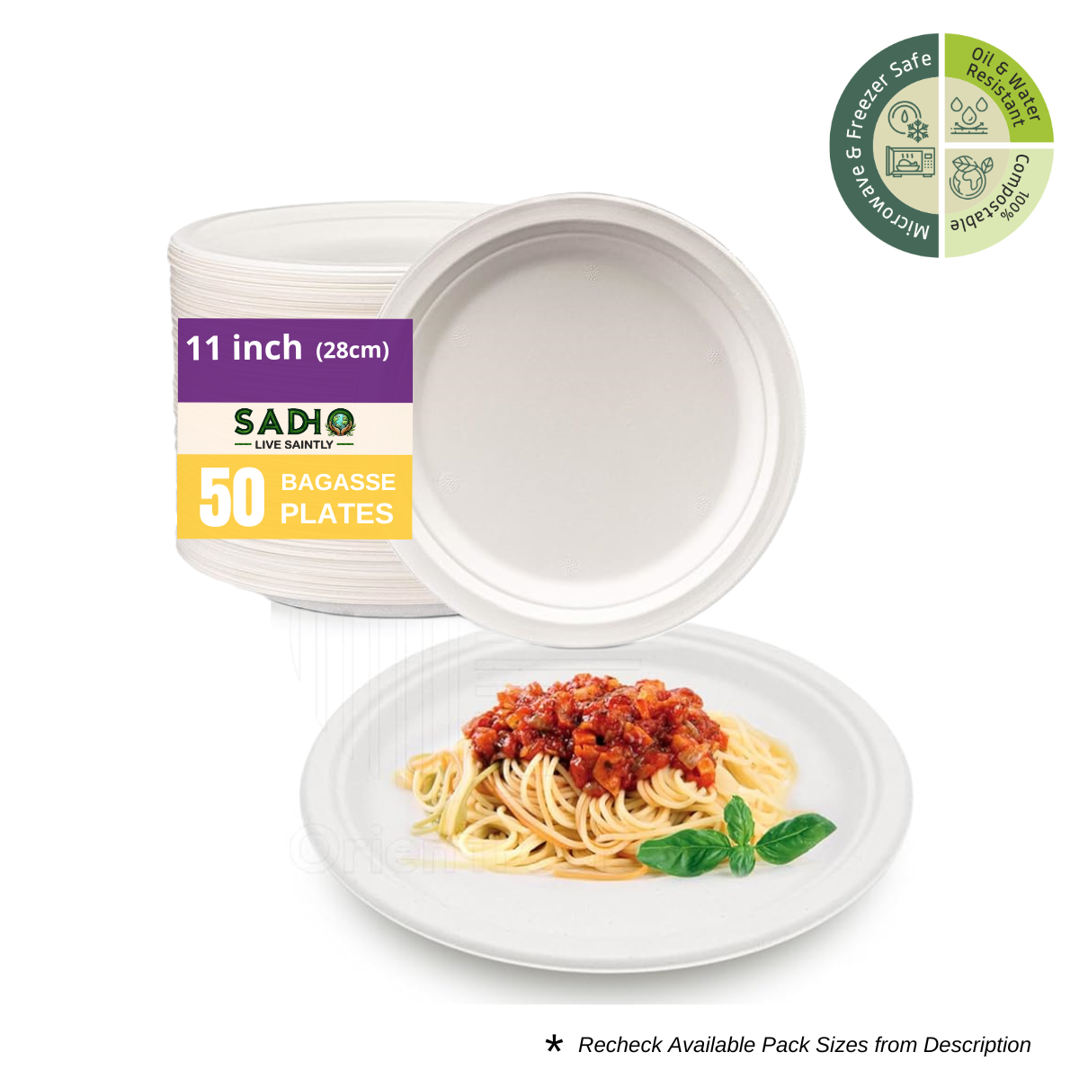 11 inch (28cm) Plates (Round) Bagasse (White)