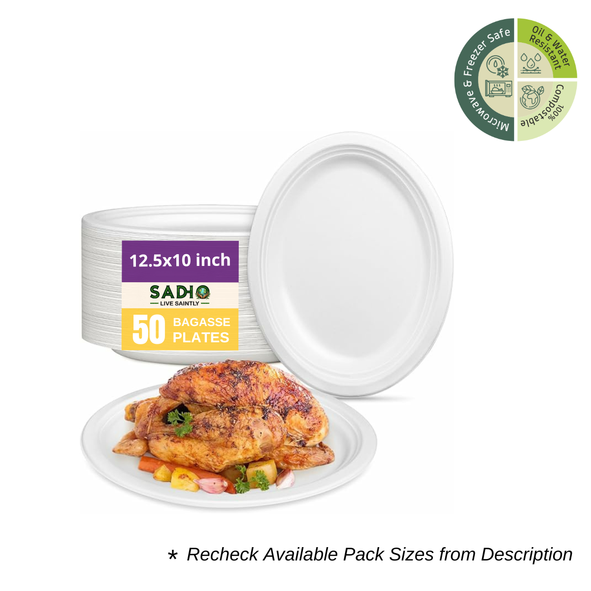 12.5x10 inch (32x25cm) Plates (Oval) Bagasse (White)