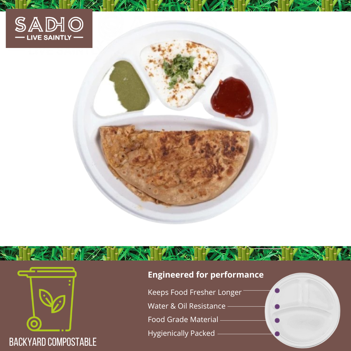 12 inch (30.5cm) Plates with 4 Compartments (Round) Bagasse (White)
