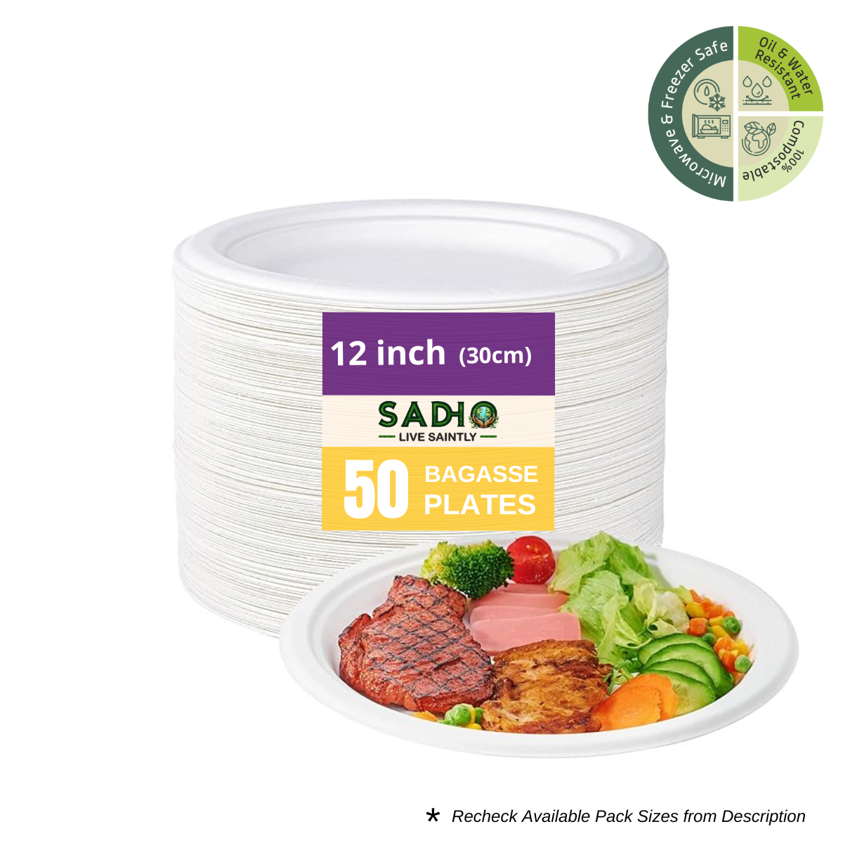 12 inch (30.5cm) Plates (Round) Bagasse (White)