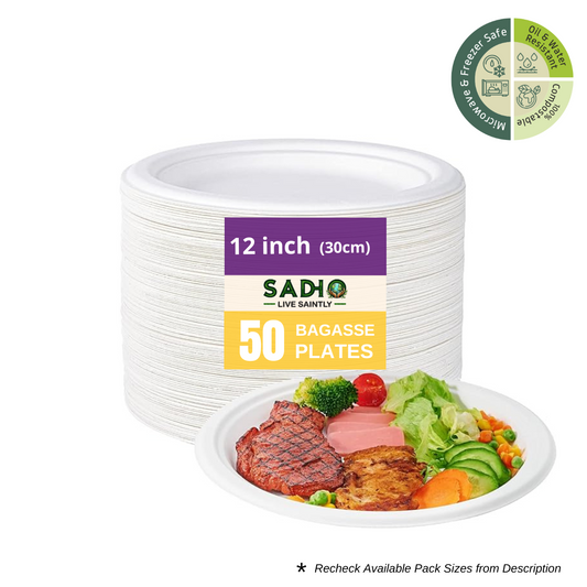 12 inch (30.5cm) Plates (Round) Bagasse (White)