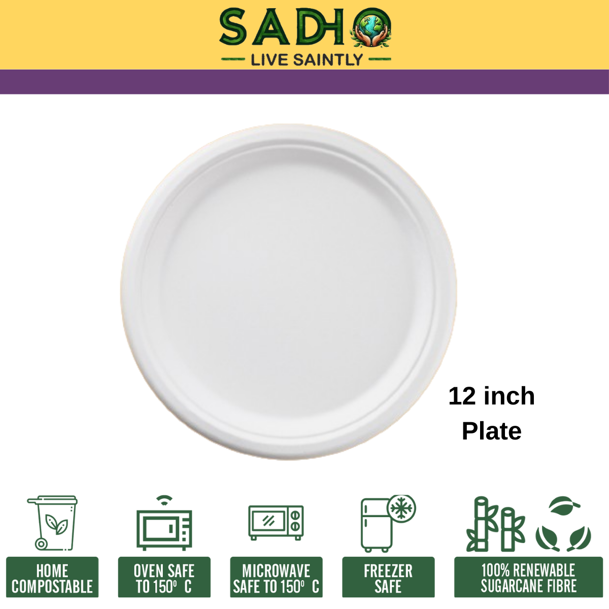 12 inch (30.5cm) Plates (Round) Bagasse (White)