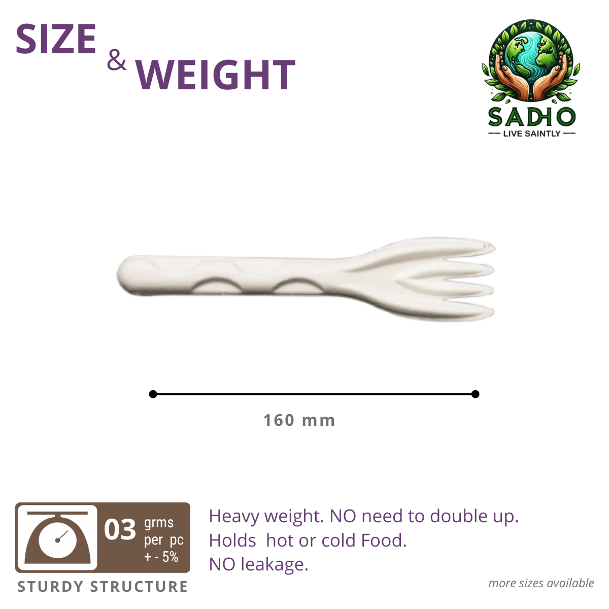 160 mm (16cm) Fork Bagasse (White)