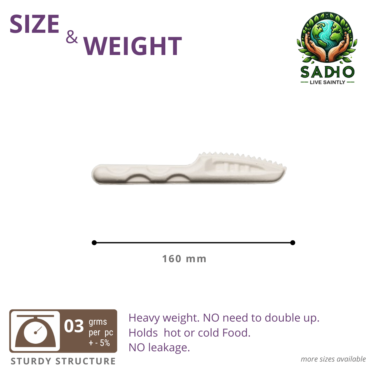 160 mm (16cm) Knife Bagasse (White)