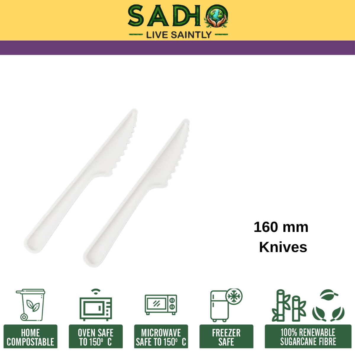 160 mm (16cm) Knife Bagasse (White)