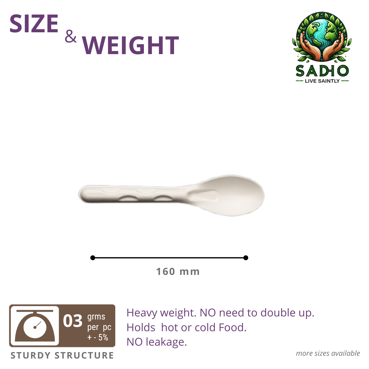160 mm (16cm) Spoon Bagasse (White)
