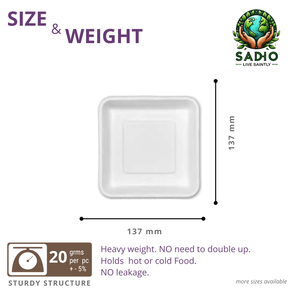 1D Square Tray Bagasse (White)