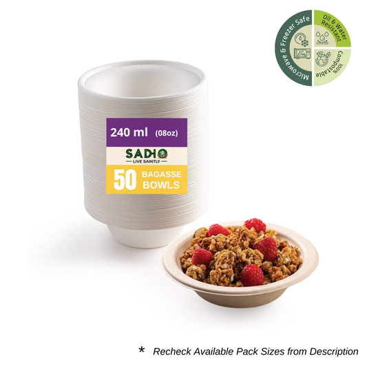 8oz (240 ml) Bowls (Round) Bagasse (White)