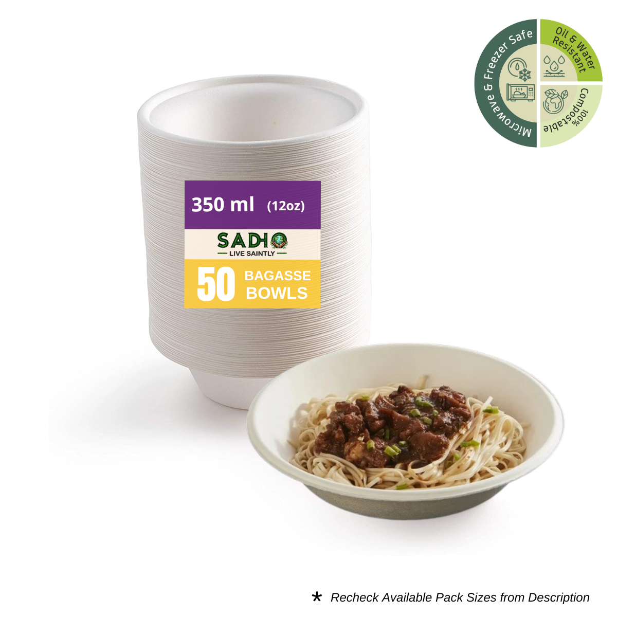 12oz (350 ml) Bowls (Round) Bagasse (White)