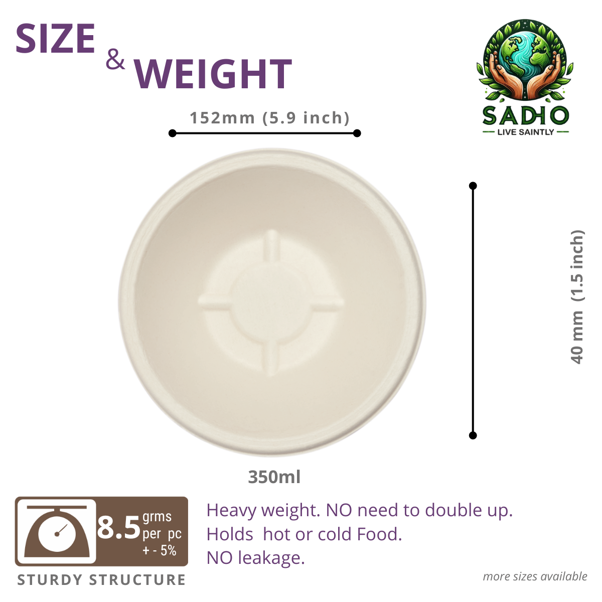 12oz (350 ml) Bowls (Round) Bagasse (White)