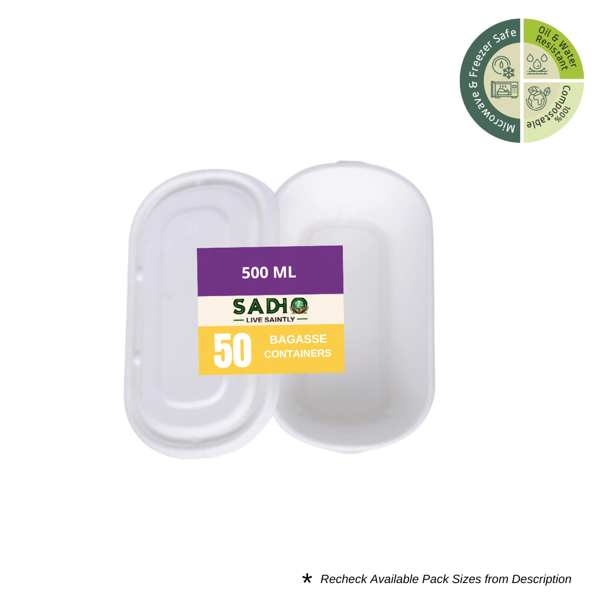 17oz (500 ml) containers (Rectoval) Bagasse (White)