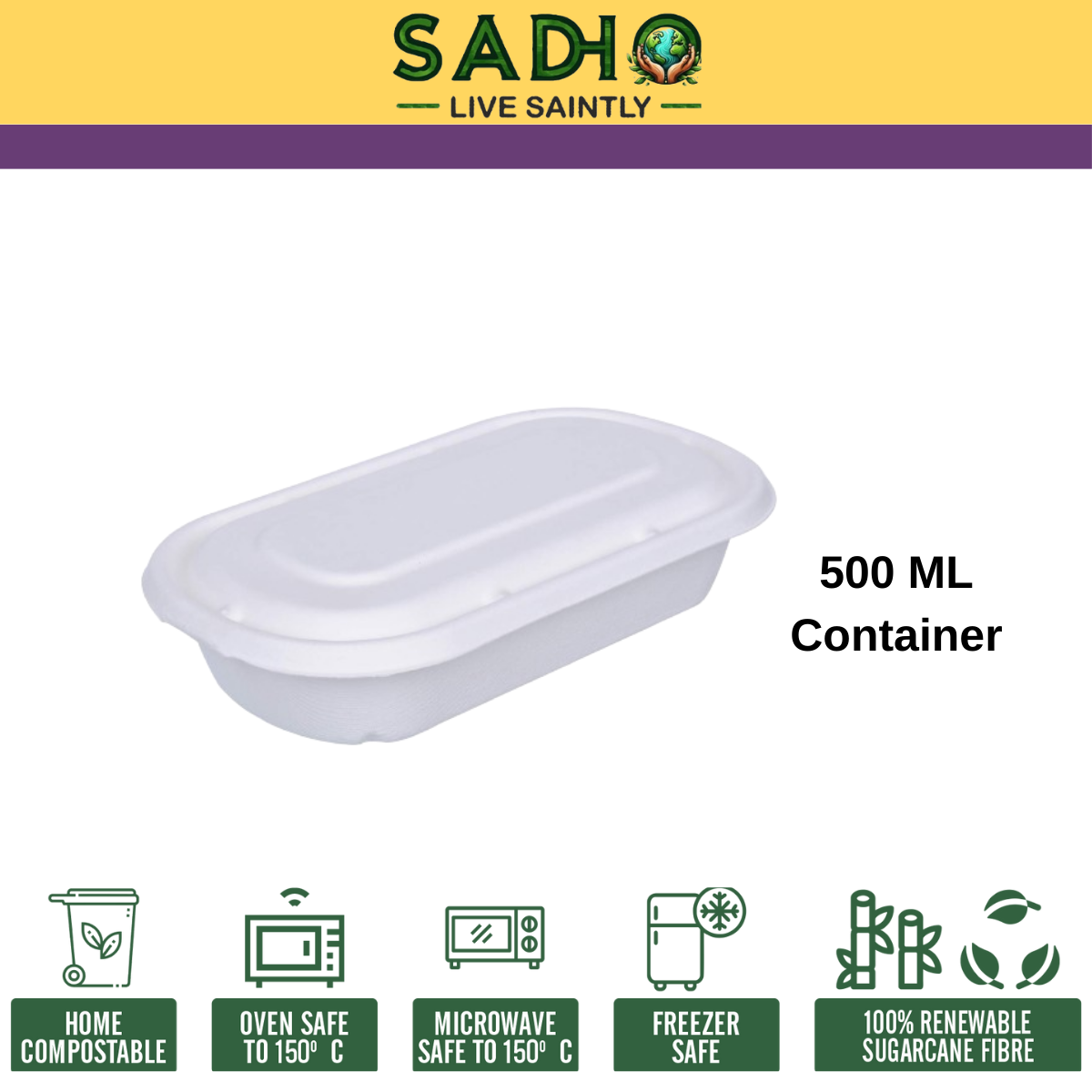 17oz (500 ml) containers (Rectoval) Bagasse (White)