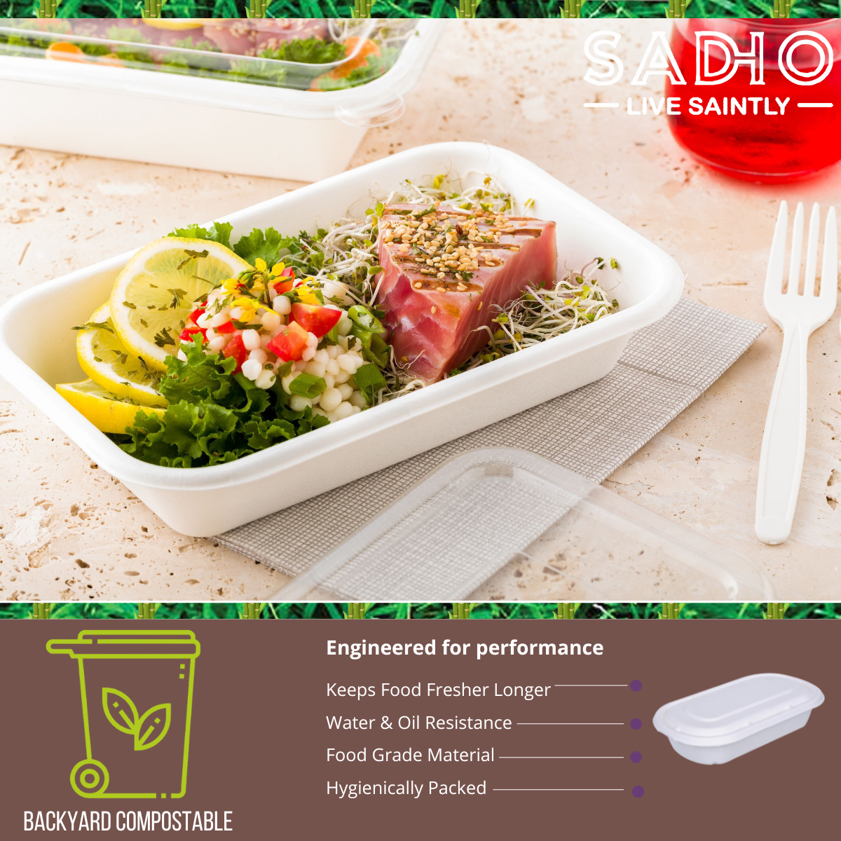 17oz (500 ml) containers (Rectoval) Bagasse (White)