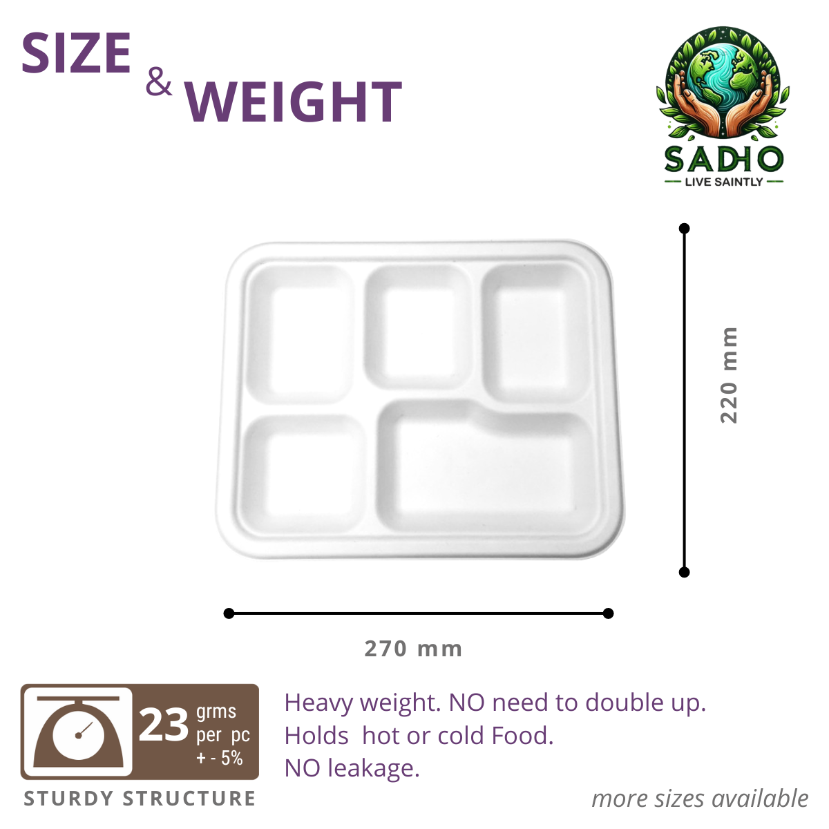 5 Compartment Kids Meal Tray Bagasse (White)