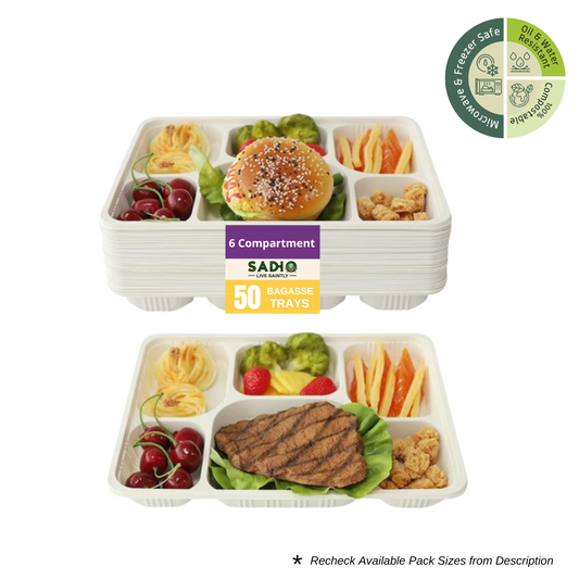 6 Compartment Meal Tray Bagasse (White)