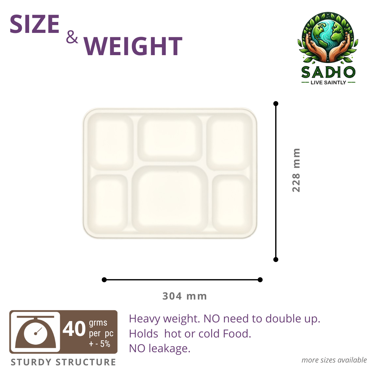 6 Compartment Meal Tray Bagasse (White)