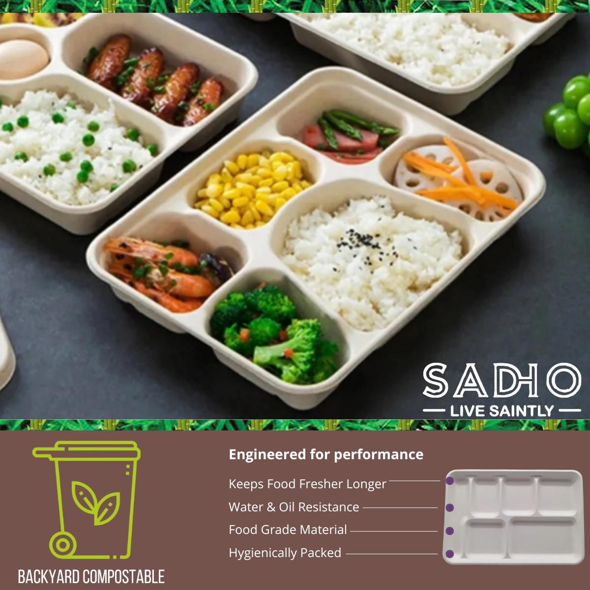 6 Compartment Meal Tray Bagasse (White)