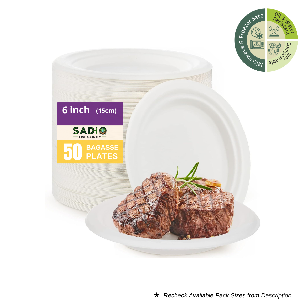6 inch (15cm) Plates (Round) Bagasse (White)