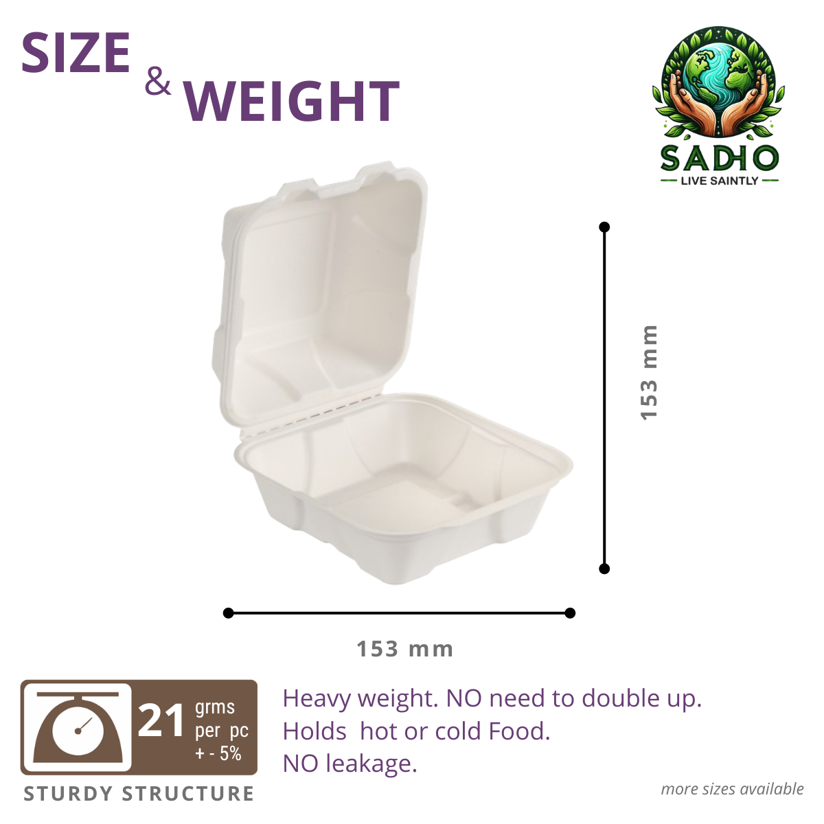 6 inch (15 cm) Clamshell Bagasse (White)