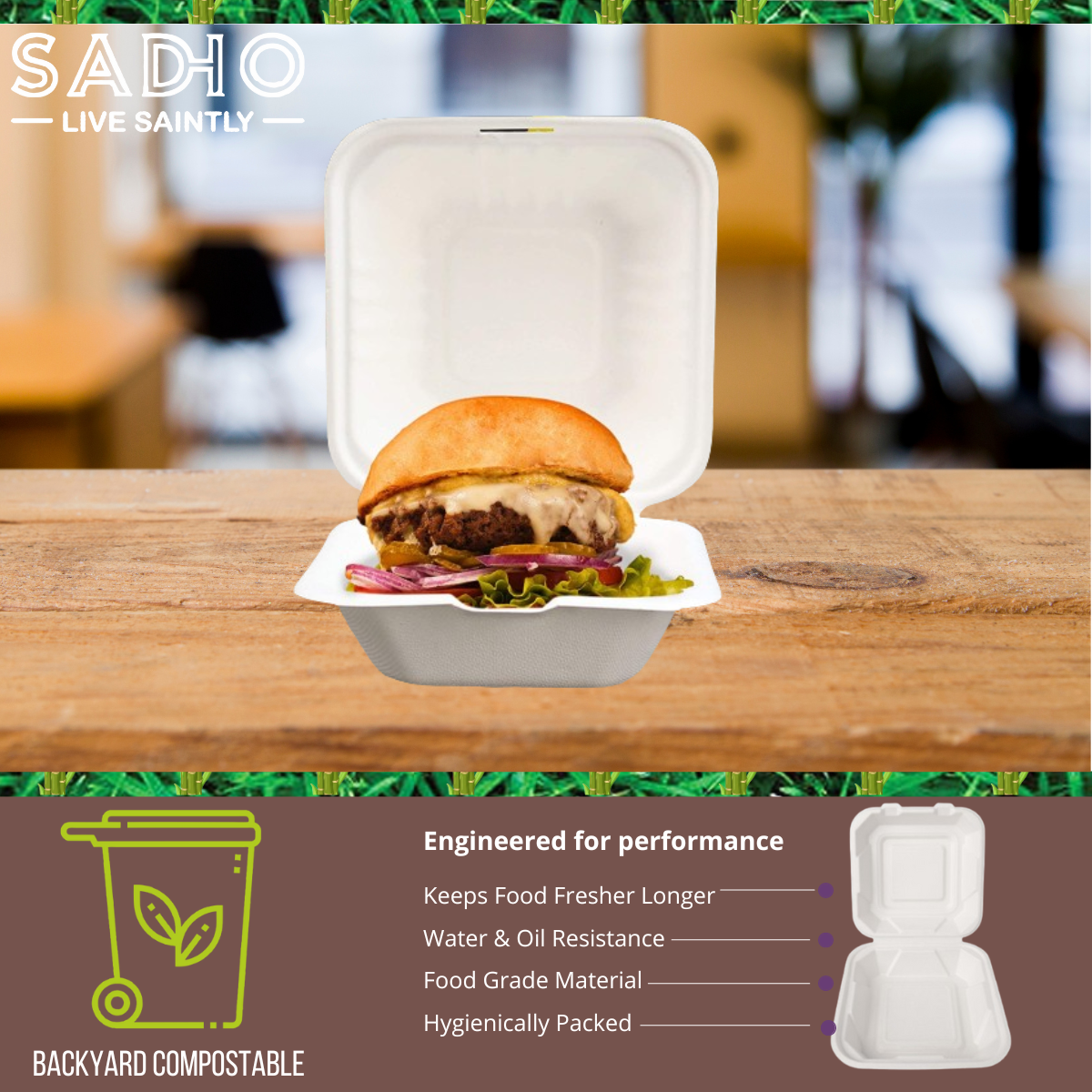6 inch (15 cm) Clamshell Bagasse (White)