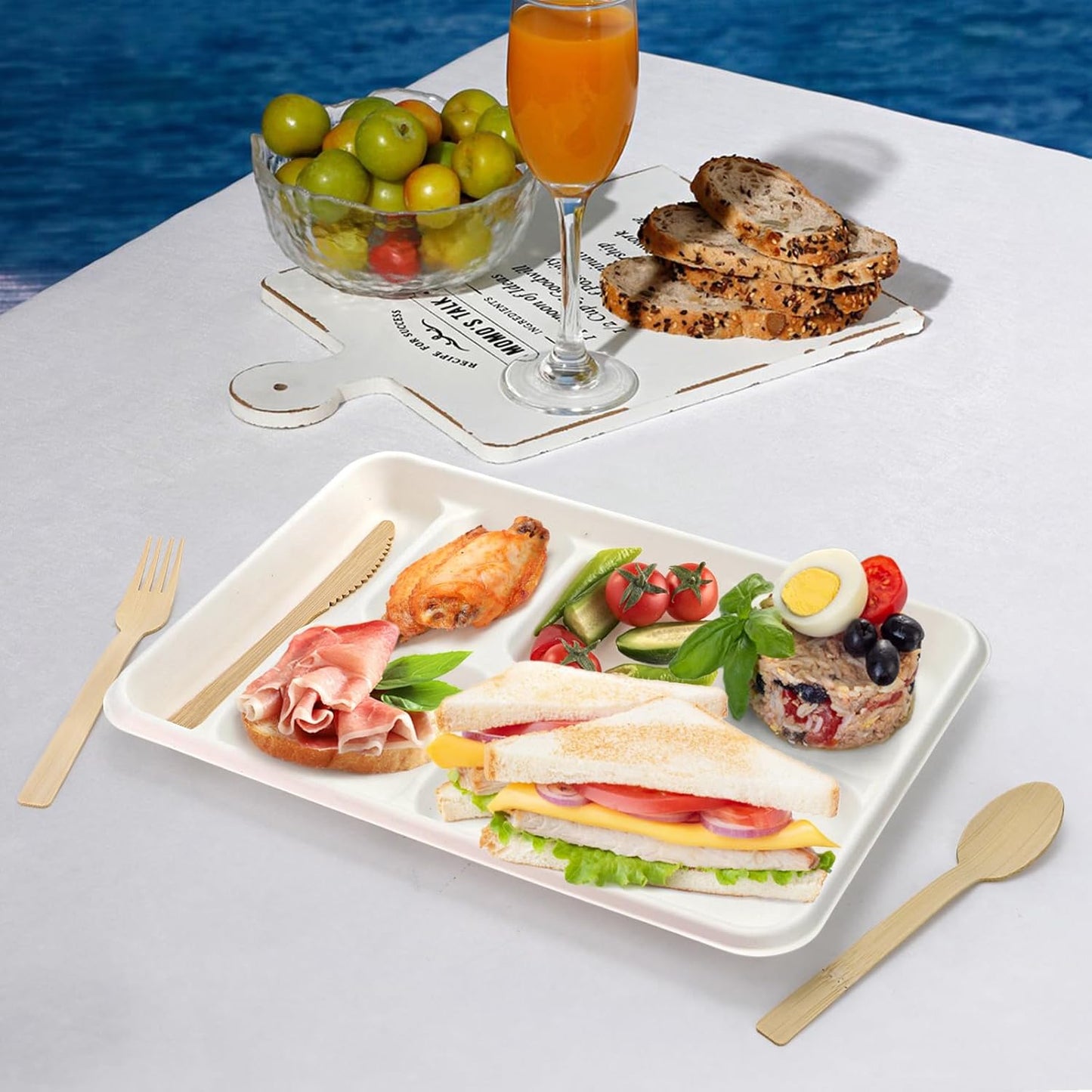 6 Compartment School Meal Tray Bagasse (White)