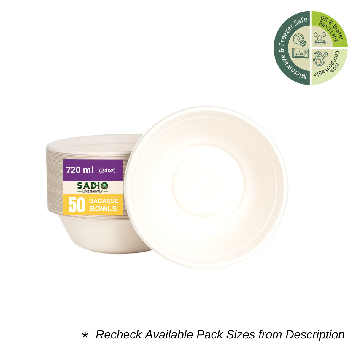 24oz (720 ml) Bowls (Round) Bagasse (White)