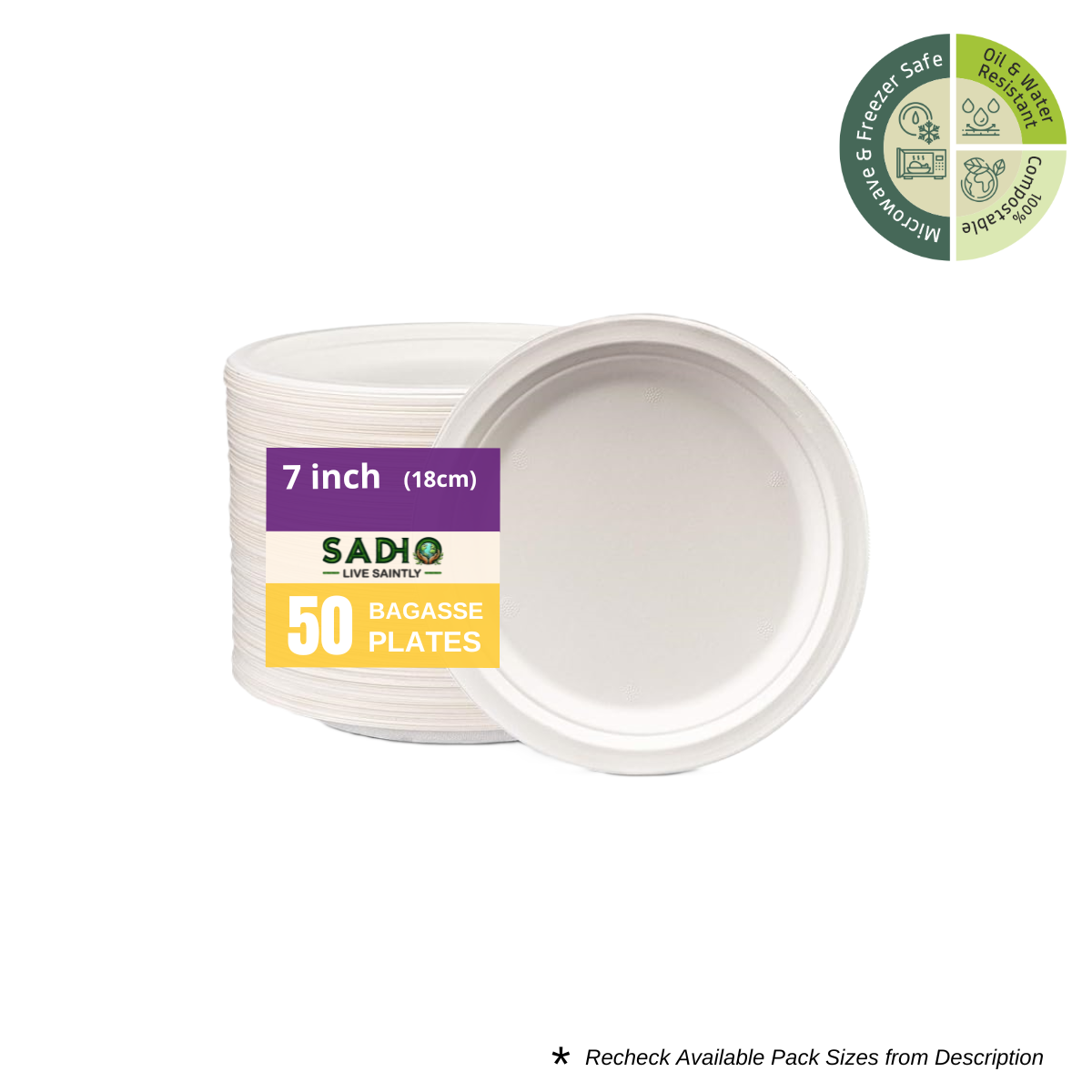7 inch (18cm) Plates (Round) Bagasse (White)