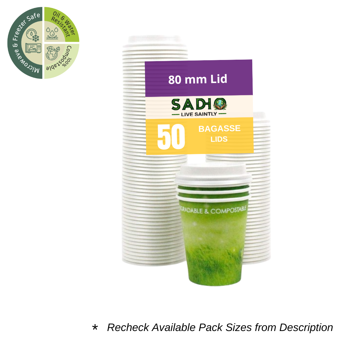 80 mm Lids for cups Bagasse (White)