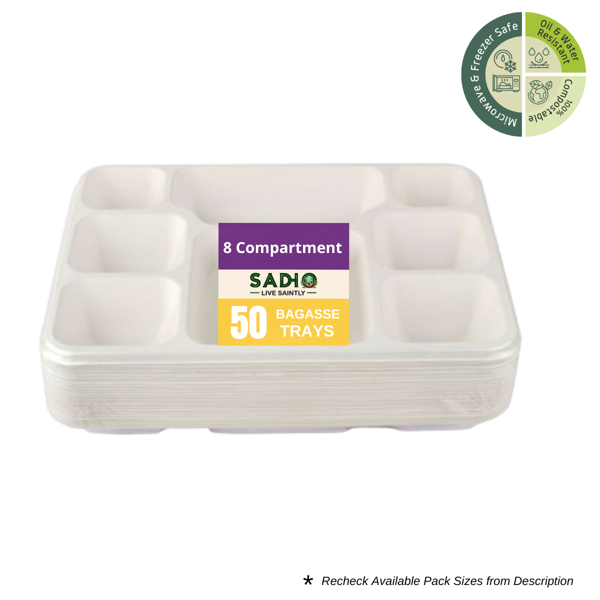 8 Compartment Meal Tray Bagasse (White)