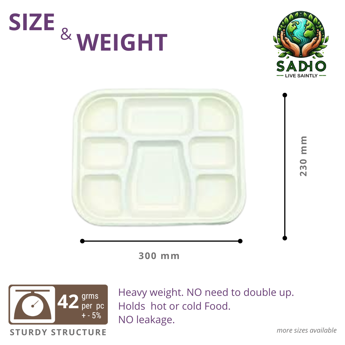8 Compartment Meal Tray Bagasse (White)