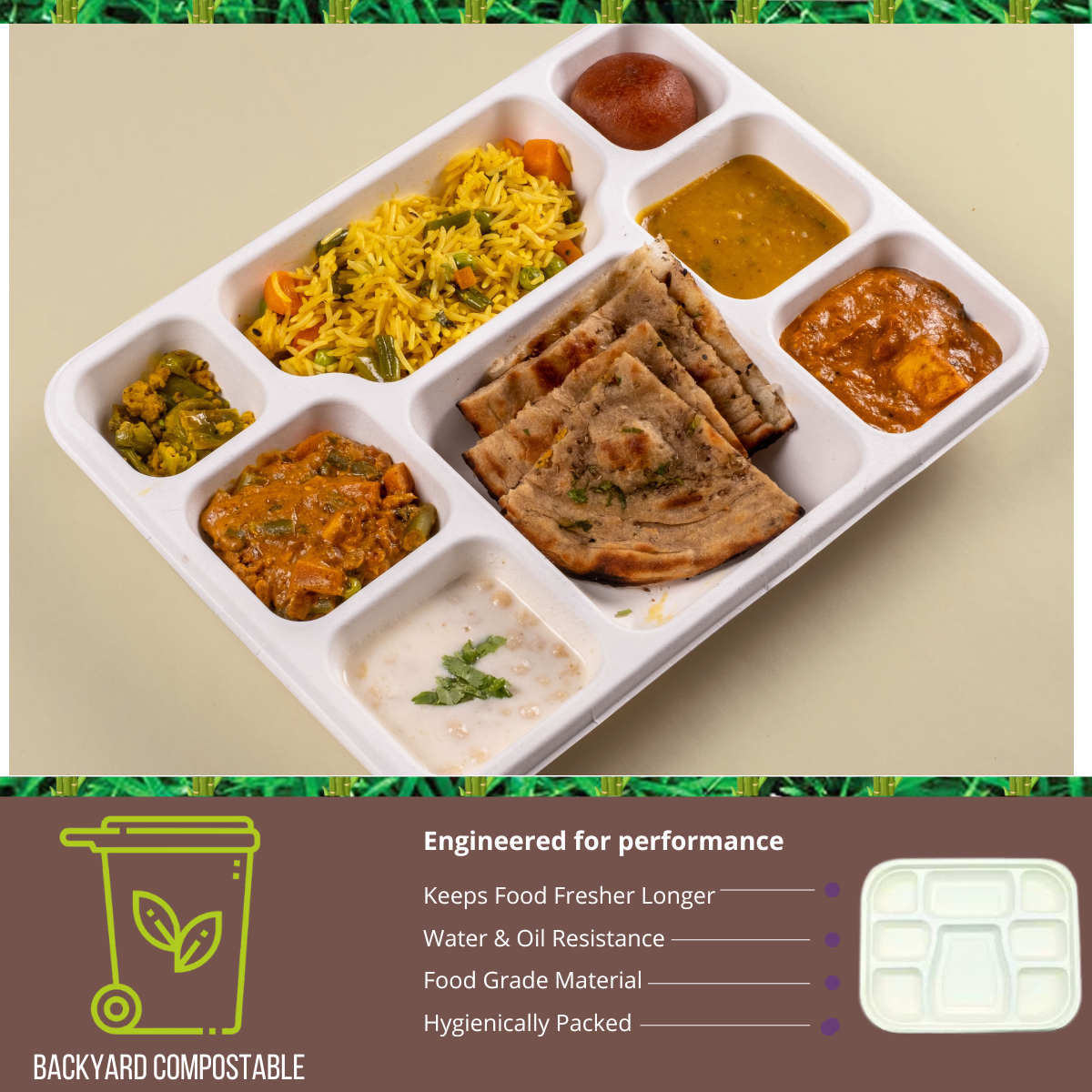 8 Compartment Meal Tray Bagasse (White)