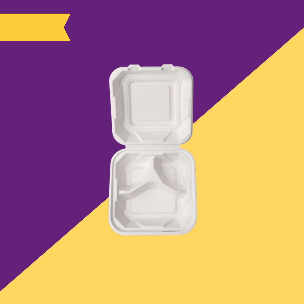 8 inch 3 Compartment (21 cm) Clamshell Bagasse (White)