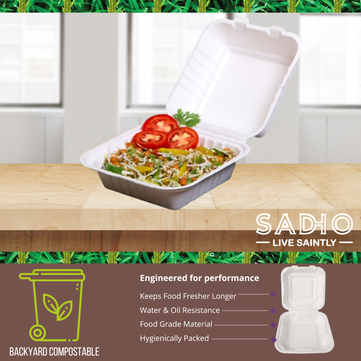 8 inch (21 cm) Clamshell Bagasse (White)
