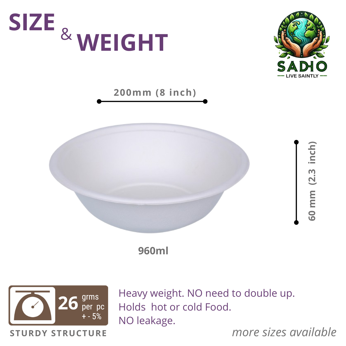 32oz (960 ml) Bowls (Round) Bagasse (White)