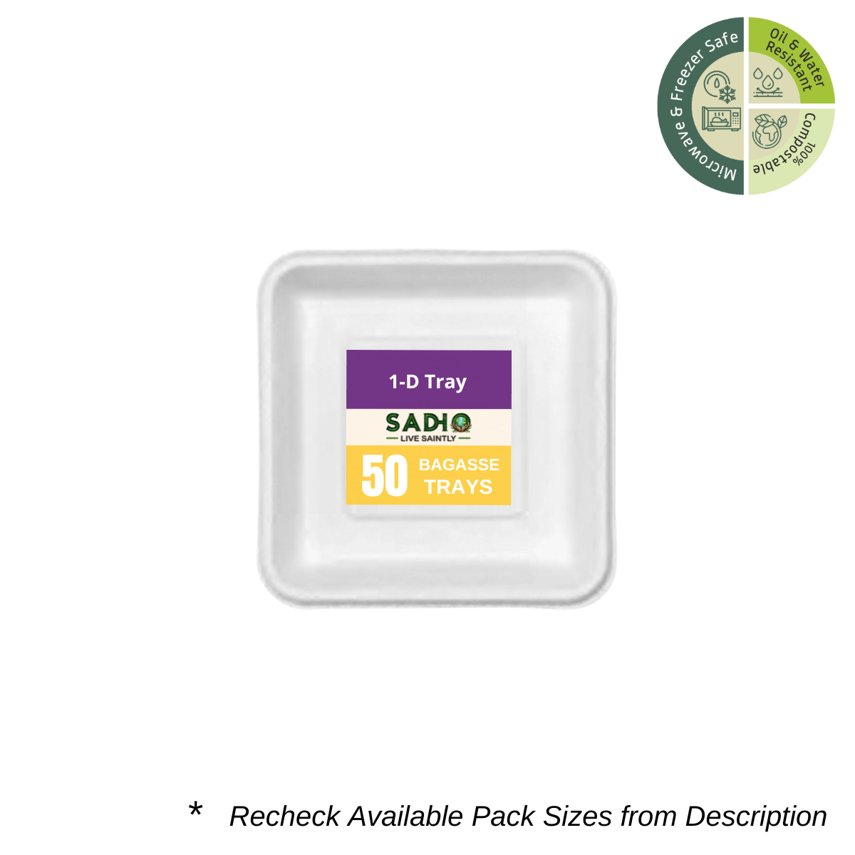 1D Square Tray Bagasse (White)