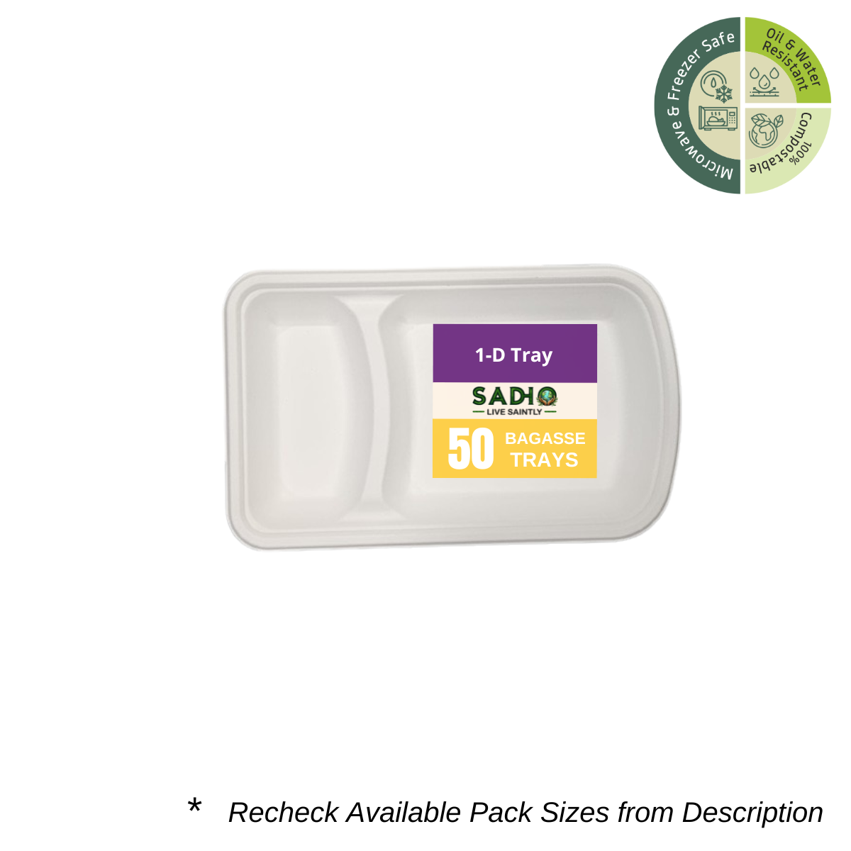 2 Compartment Snacks Tray Bagasse (White)