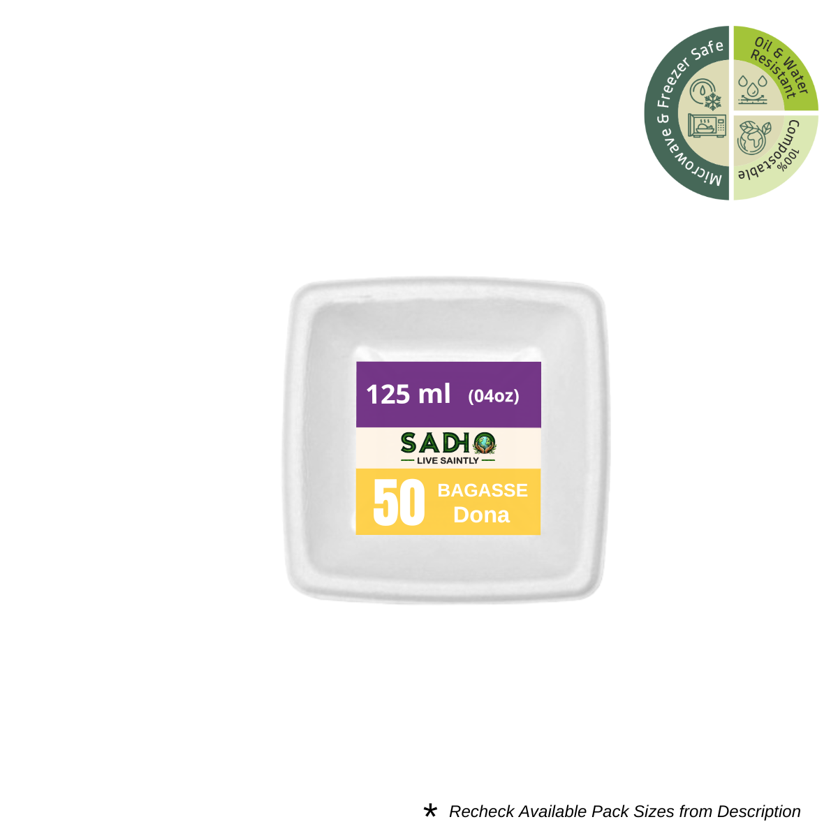 4oz (125 ml) Dona (Square) Bagasse (White)