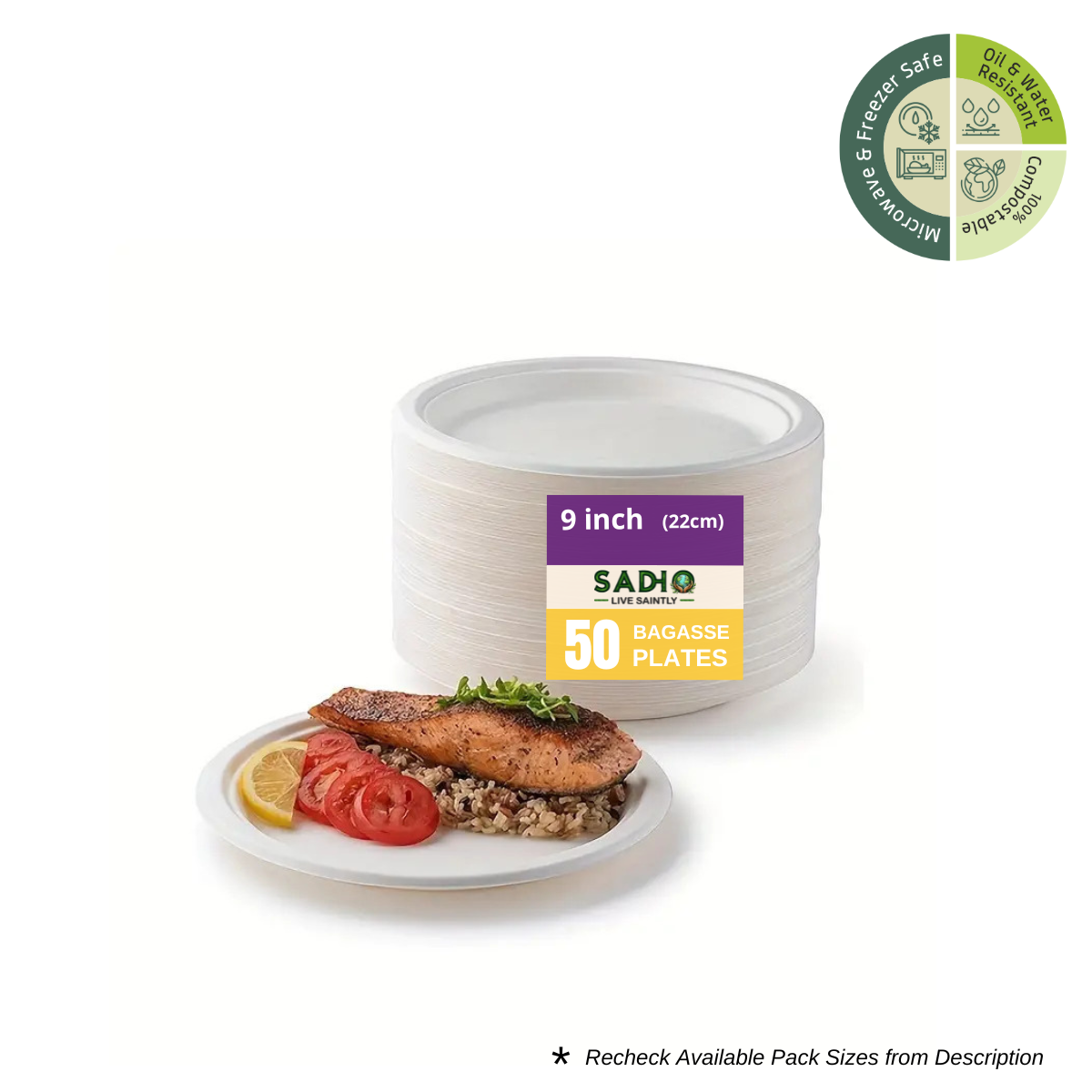 9 inch (23cm) Plates (Round) Bagasse (White)