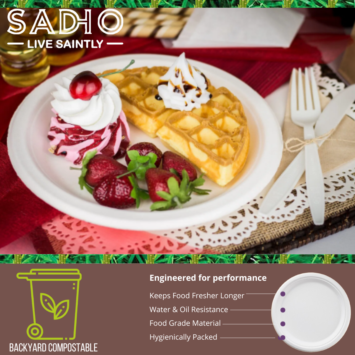 9 inch (23cm) Plates (Round) Bagasse (White)