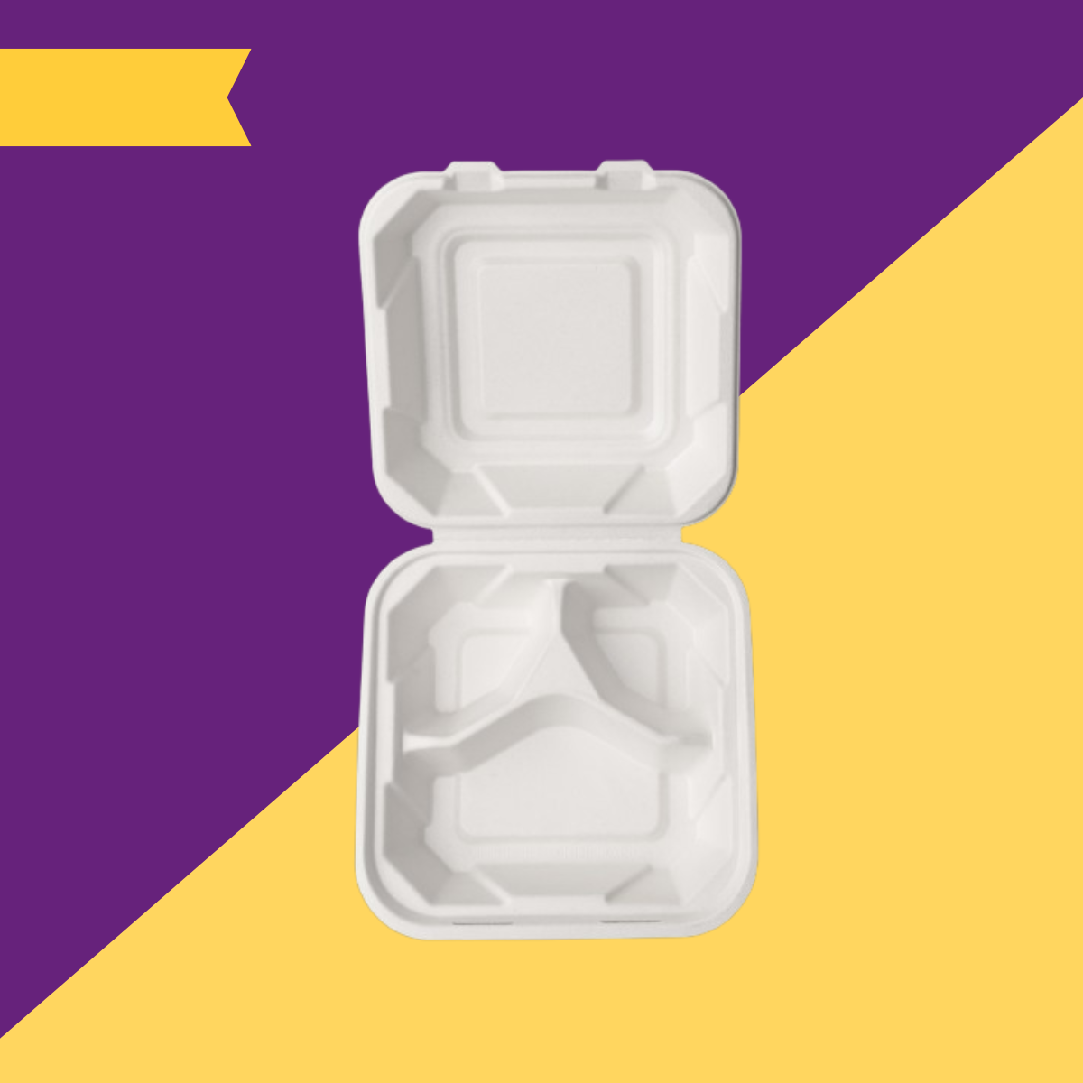 9 inch (23 cm) 3 Compartment Clamshell Bagasse (White)