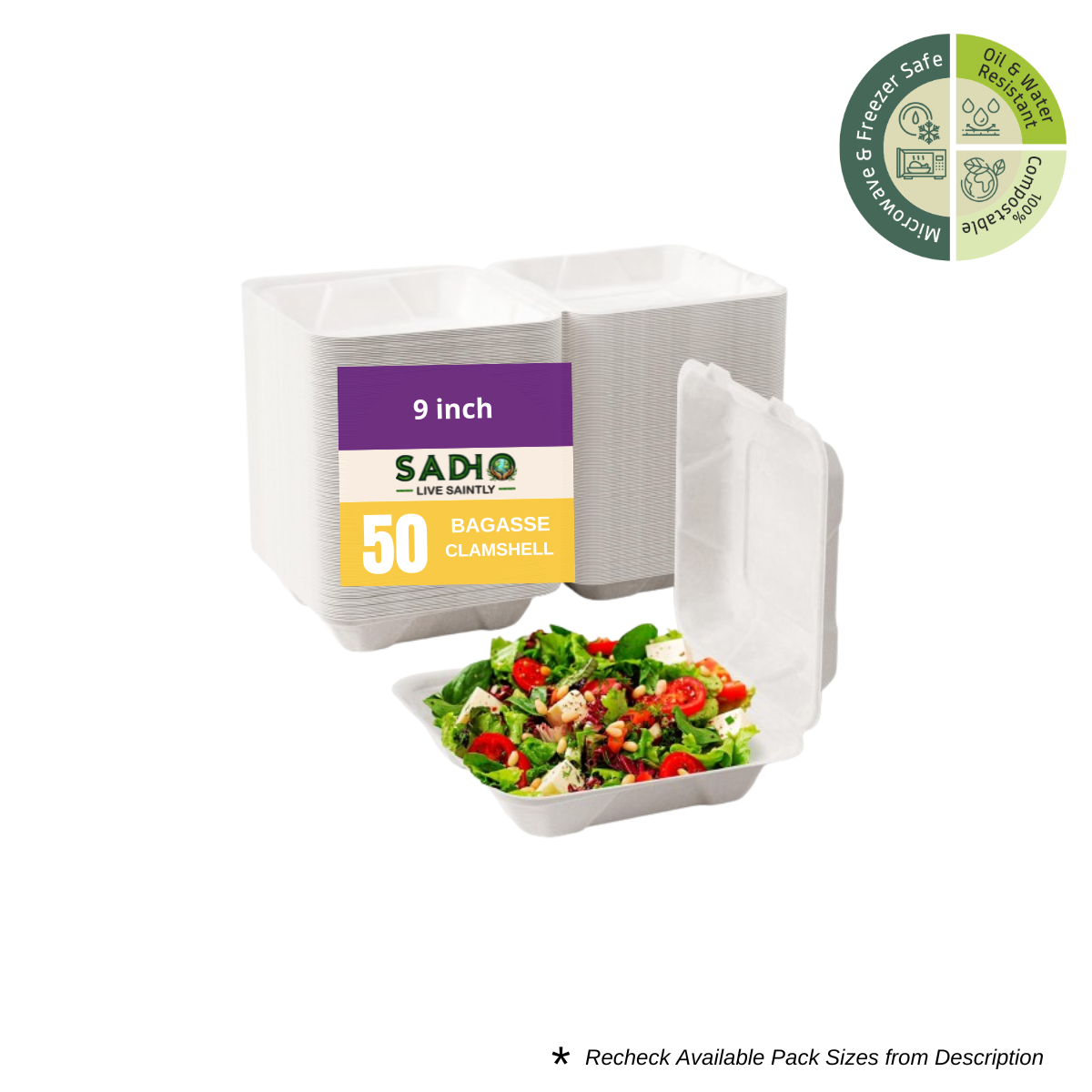 9 inch (23 cm) Clamshell Bagasse (White)