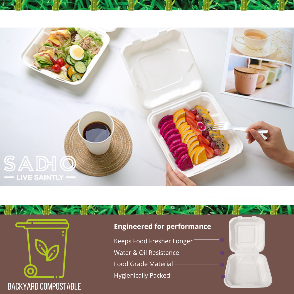 9 inch (23 cm) Clamshell Bagasse (White)